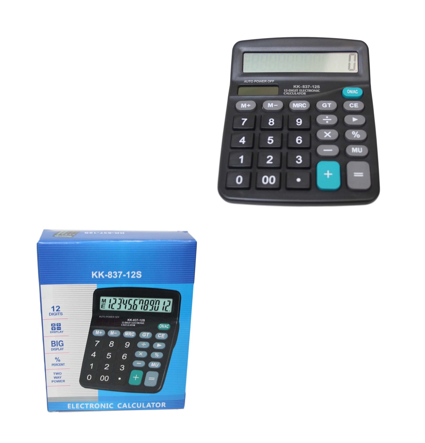 Big Display Two Way Power Electronic Calculator Office Maths Black 6411