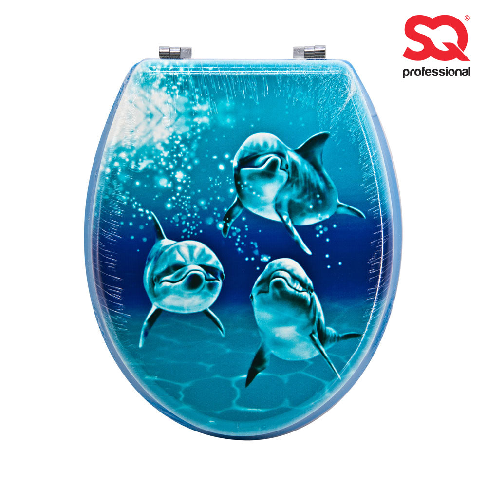 SQ Professional Heavy Toilet Seat with Zinc Alloy Hinges Aquatic Dolphin Trio 07528