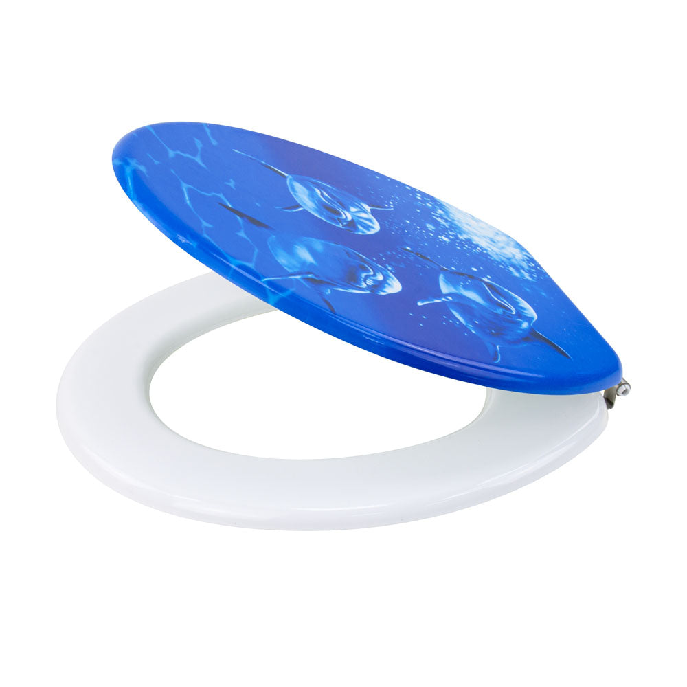SQ Professional Heavy Toilet Seat with Zinc Alloy Hinges Aquatic Dolphin Trio 07528