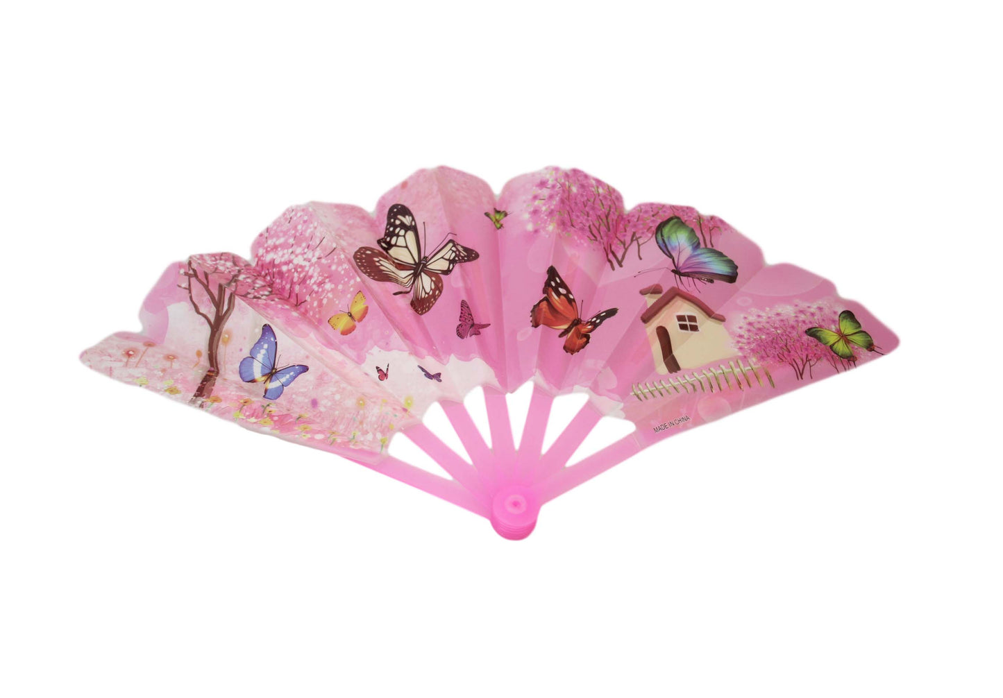Plastic Chinese Folding Hand Fan Butterfly Floral Design 24 x 42 cm Assorted Designs 6507