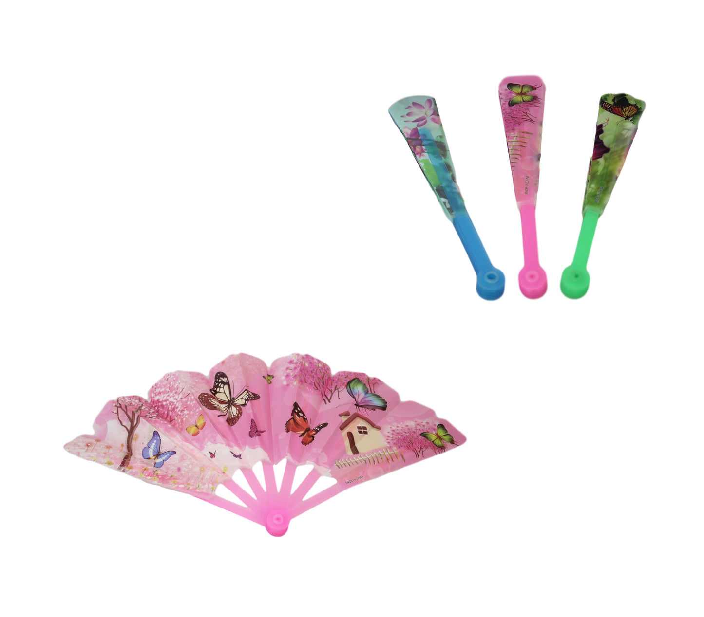 Plastic Chinese Folding Hand Fan Butterfly Floral Design 24 x 42 cm Assorted Designs 6507