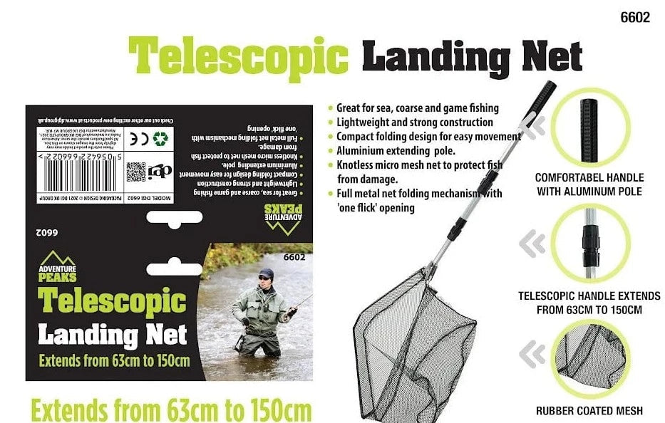 Telescopic Fishing Landing Net Extends From 63cm To 150cm 66021