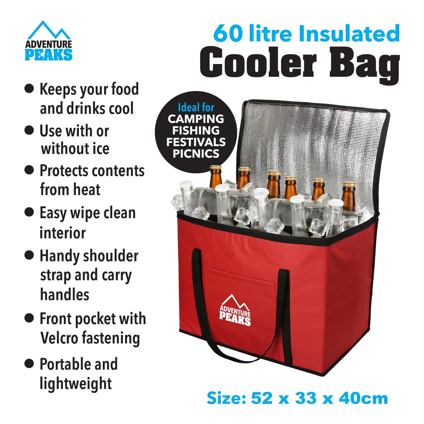 Cooler Bag 60L 52 x 33 x 40 cm Red 6632