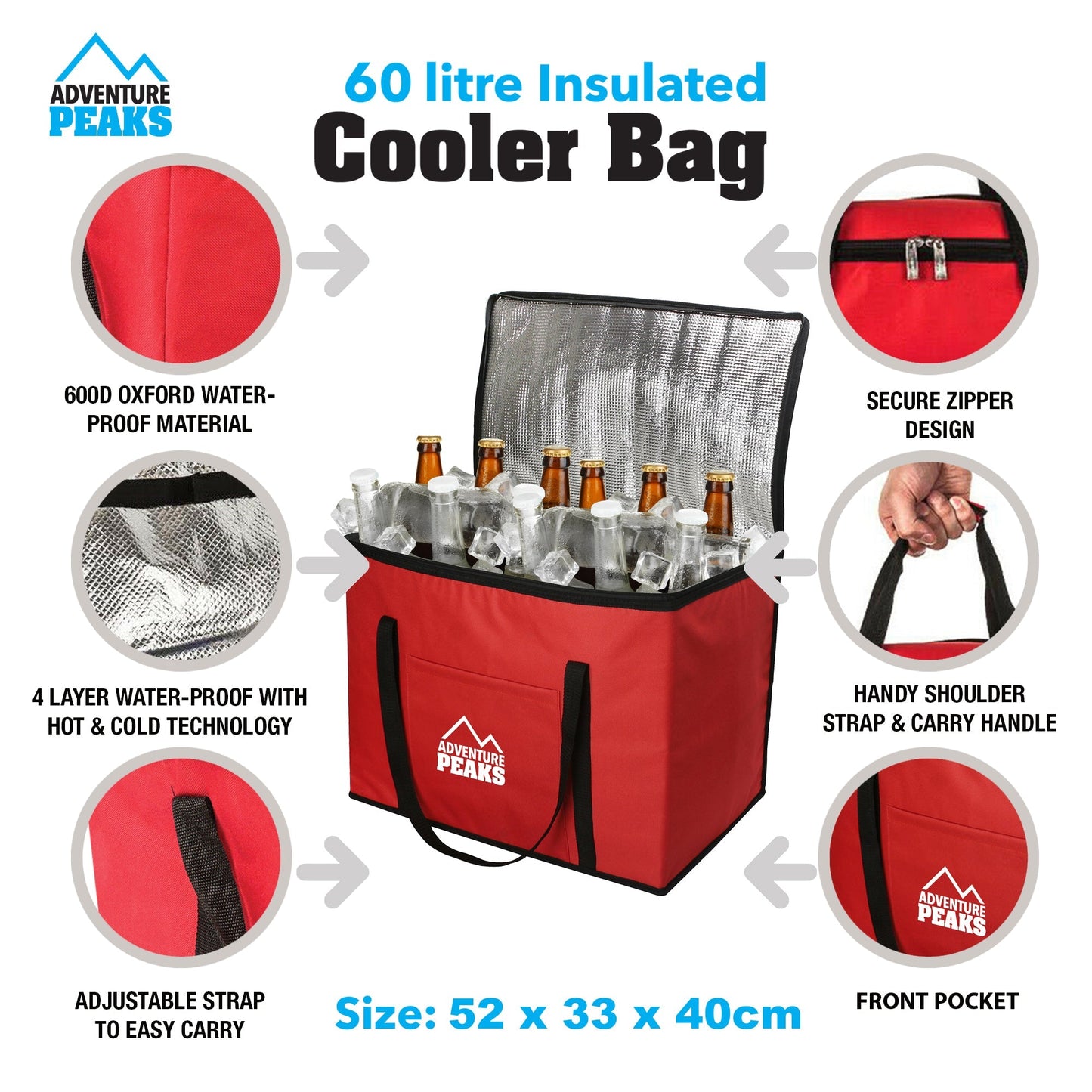 Cooler Bag 60L 52 x 33 x 40 cm Red 6632