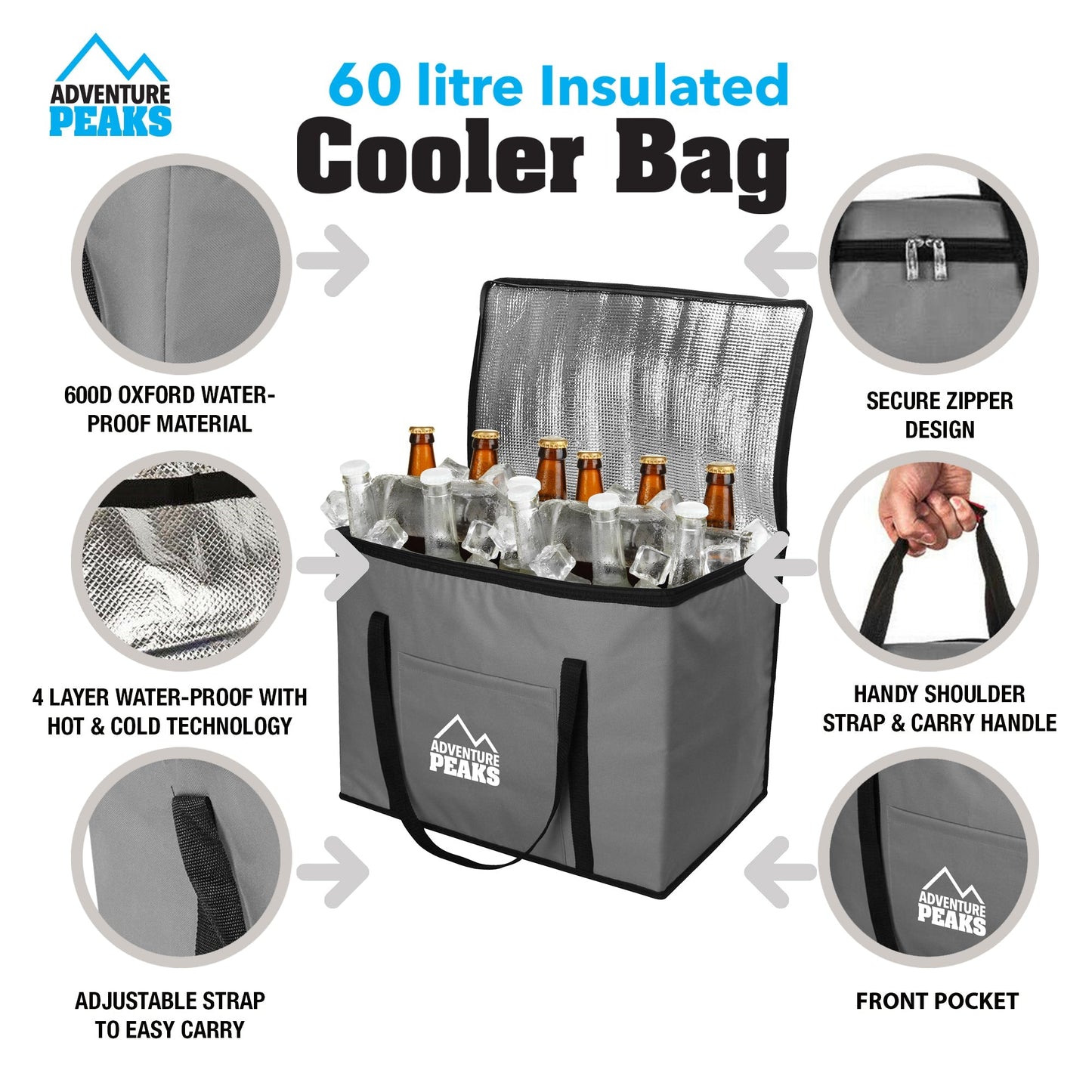 Cooler Bag 60L 52 x 33 x 40 cm Grey 6635