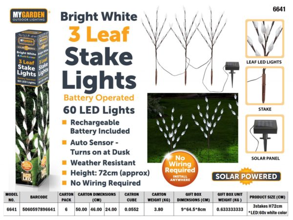 Garden Triple Tree Solar Light With Leaves Bright White Multicolour 72cm 60 LED 6641