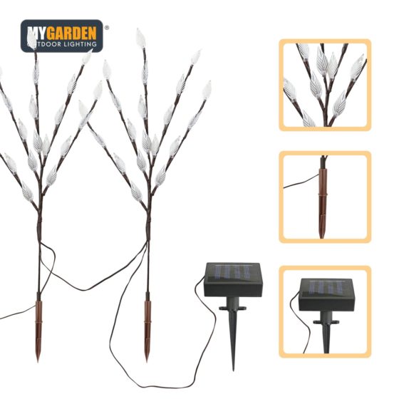 Garden Triple Tree Solar Light With Leaves Bright White Multicolour 72cm 60 LED 6641