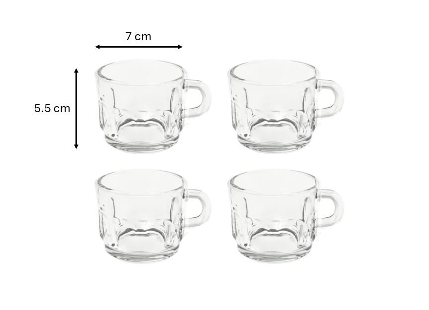 Elegant Glass Tea Pot with 4 Tea Cups Set of 5 Pieces 6661