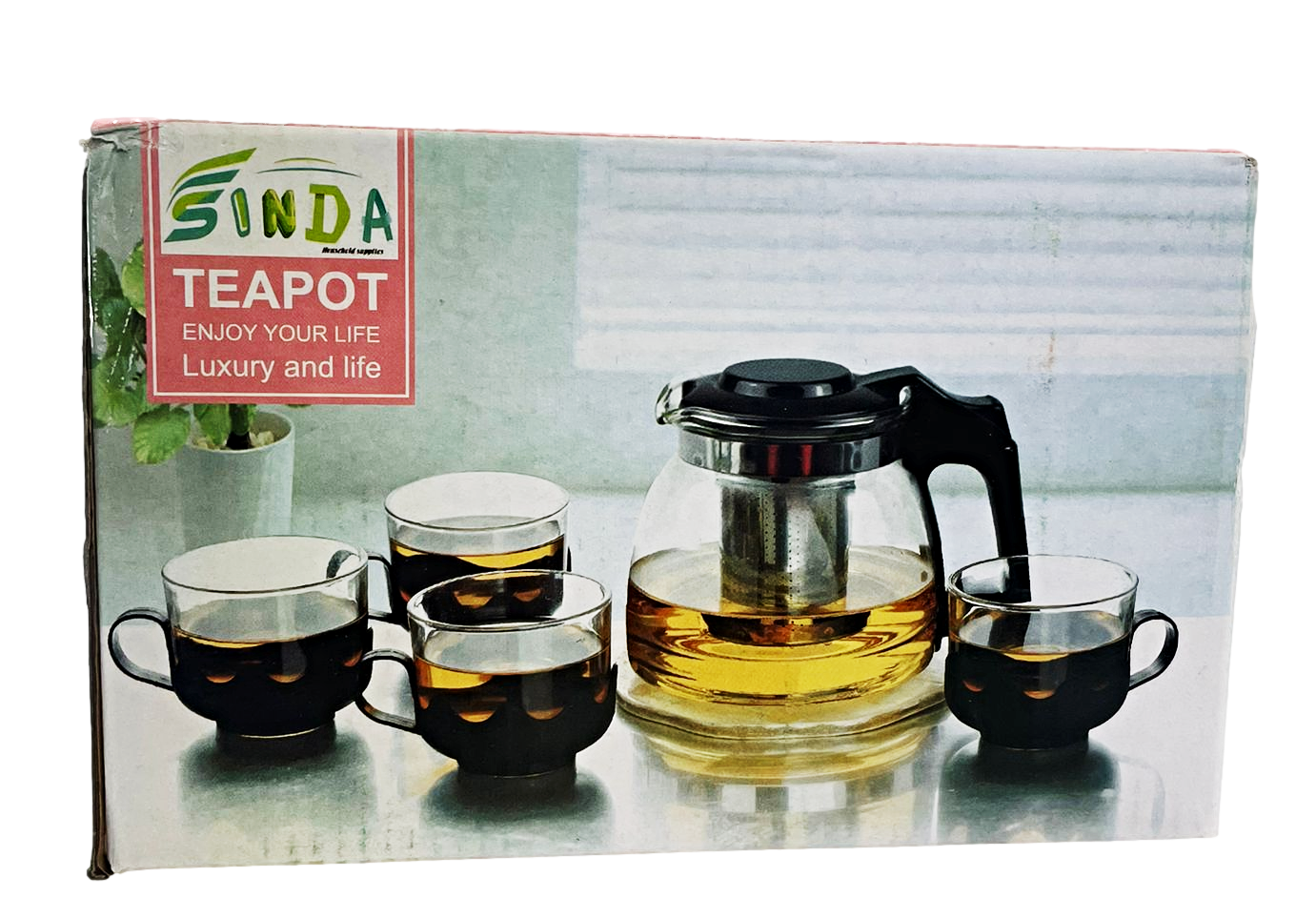 Glass Teapot and Cups Set of 5 6670