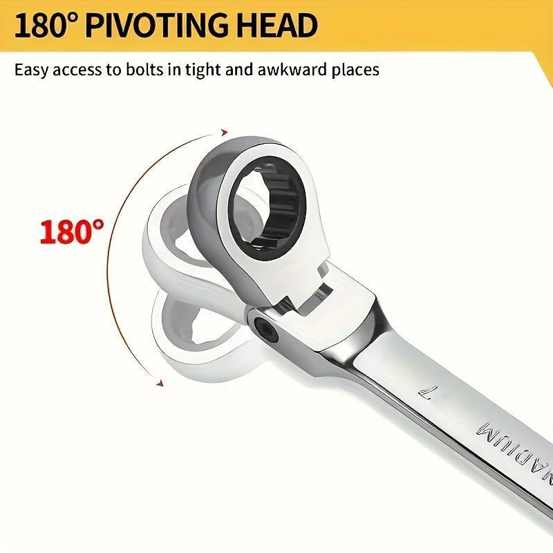 Adjustable Ratchet Wrench Set, 180° Rotatable Head & 72-Tooth Gear Mechanism Wrench Set, Multifunctional Hand Tool for Car Repair, Mechanical Workshop & Home Use