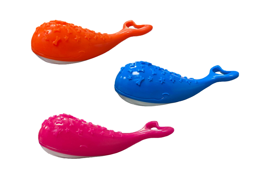 Pet Dog Whale Shaped Squeaky Toy with Stars and Dog Bone Design 12 cm Assorted Colours 6724