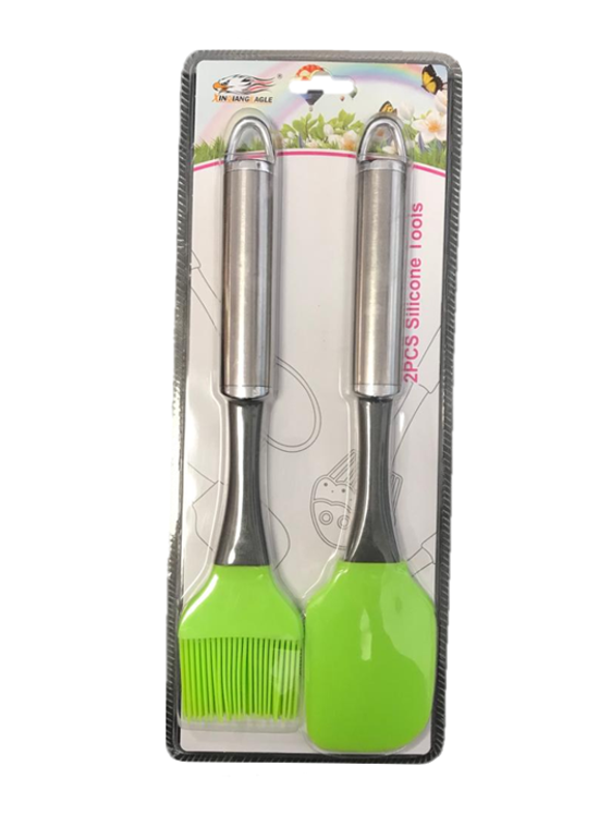 Green Silicone Spatula and Pastry Brush Set Metal Handle 26 cm 6951