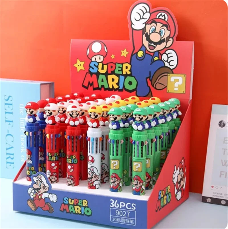 Anime Super Mario Bro Cartoon 10 Colors Ballpoint Pen Cute Gel Pen Student Supplies Stationery