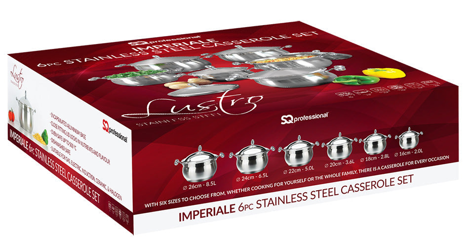 SQ Professional Lustro Stainless Steel Imperiale Casserole Set of 6 7991