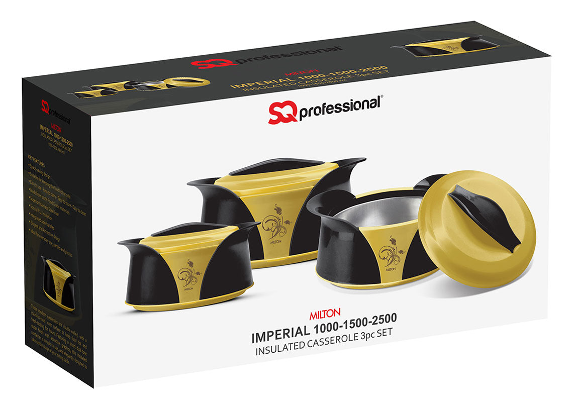 Imperial Insulated Casserole Set 3 Pieces 1.0 1.5 2.5 Litre Black Yellow Gold