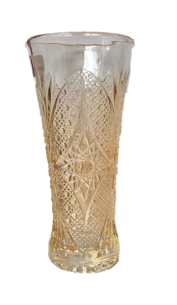 Small Half Pint Decorated Drinking Glass 15 x 7 cm Set of 6 Yellow Rose Gold 7057