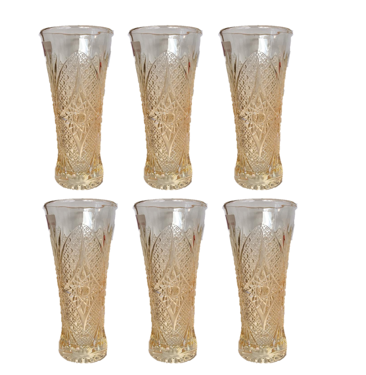 Small Half Pint Decorated Drinking Glass 15 x 7 cm Set of 6 Yellow Rose Gold 7057