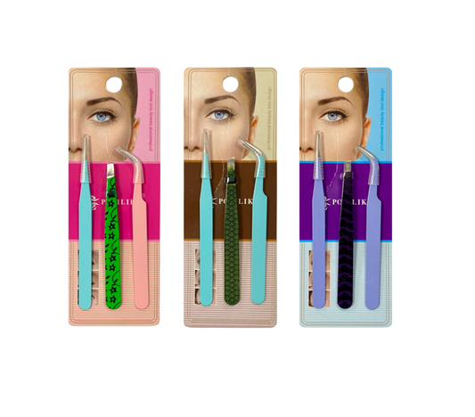 Beauty Metal Tweezers Set of 3 9.5 cm Assorted Colours 7144