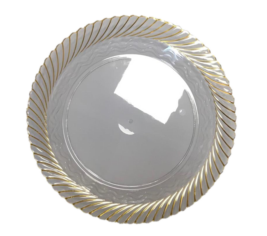 Round Transparent Plastic Serving Tray with Golden Rim 35 cm 7179