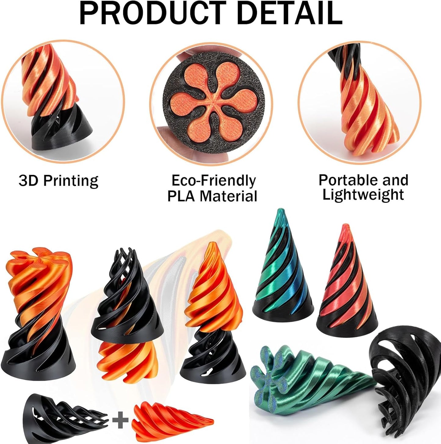 3D Spiral Cone 3D Printed Fidget Finger Sensory Toy VIRAL - Assorted Colours