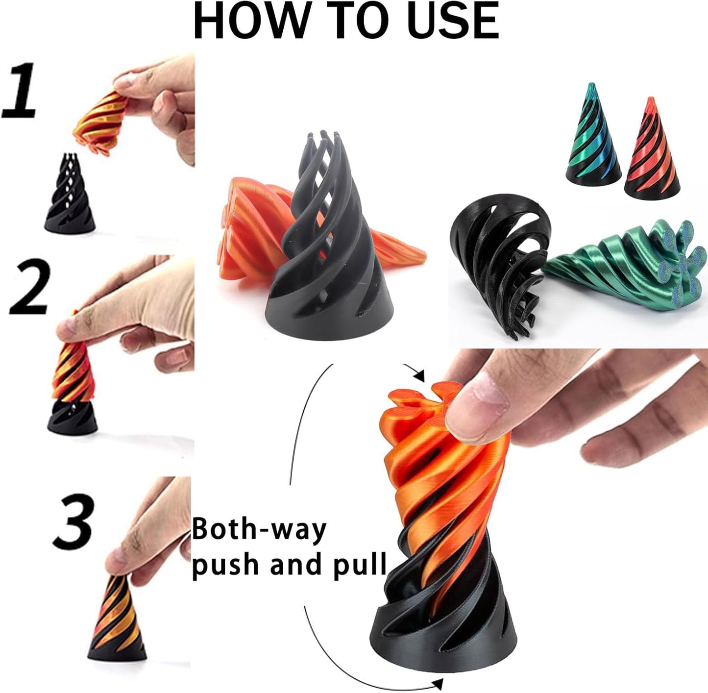 3D Spiral Cone 3D Printed Fidget Finger Sensory Toy VIRAL - Assorted Colours