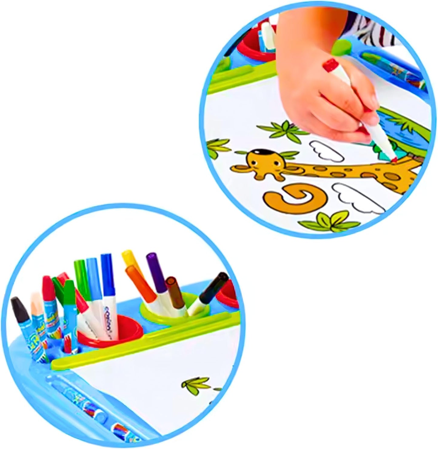 Kids Magnetic Drawing Board & Learning Table Set - Educational Art Desk with 12 Washable Markers, 12 Crayons & 23ft Paper Roll