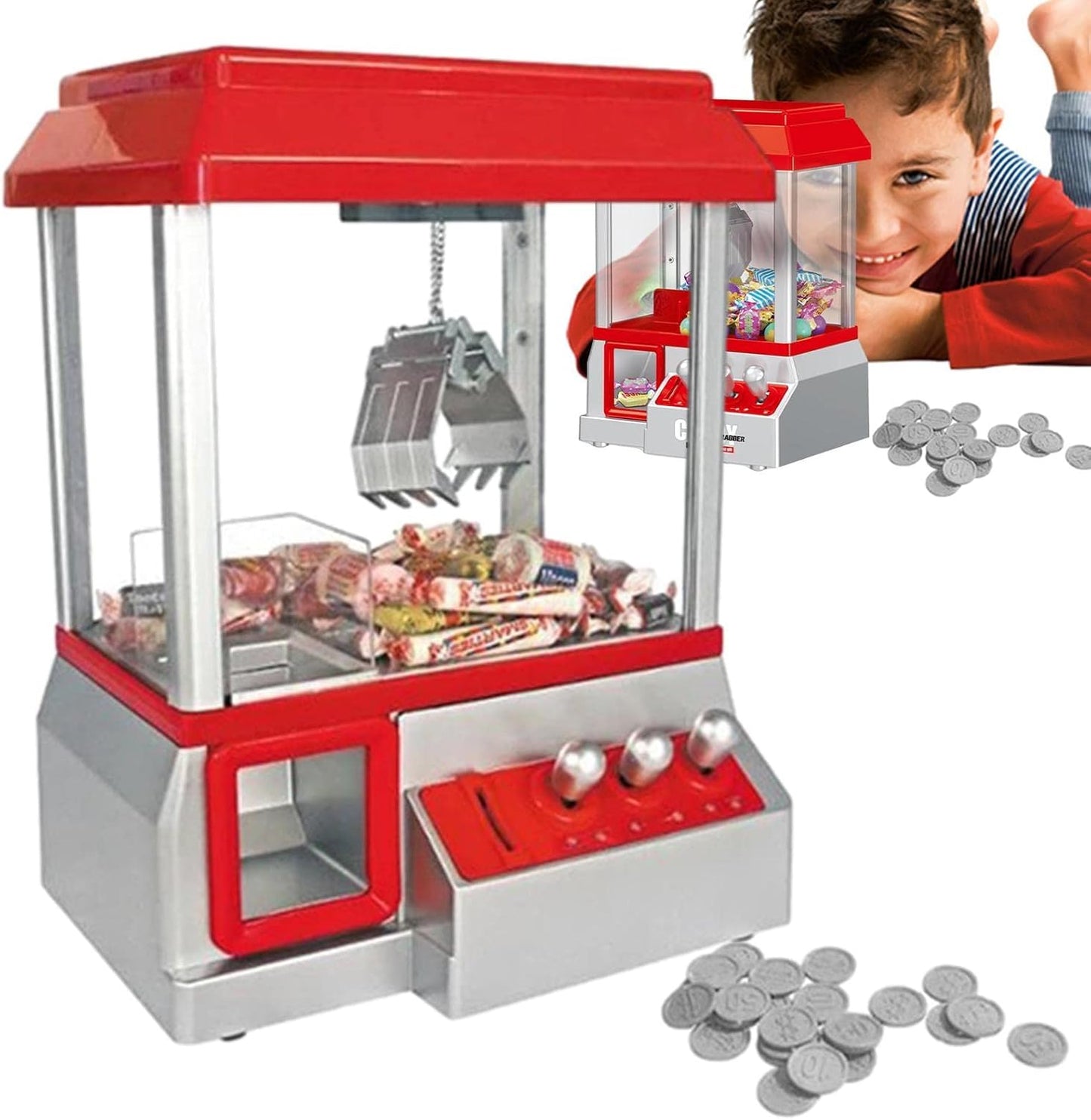 Mini Candy Grabber Claw Machine Red Vending Arcade Game
