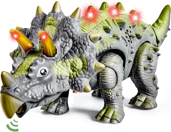 Walking Dinosaur Triceratops Light Up Toy with Sounds