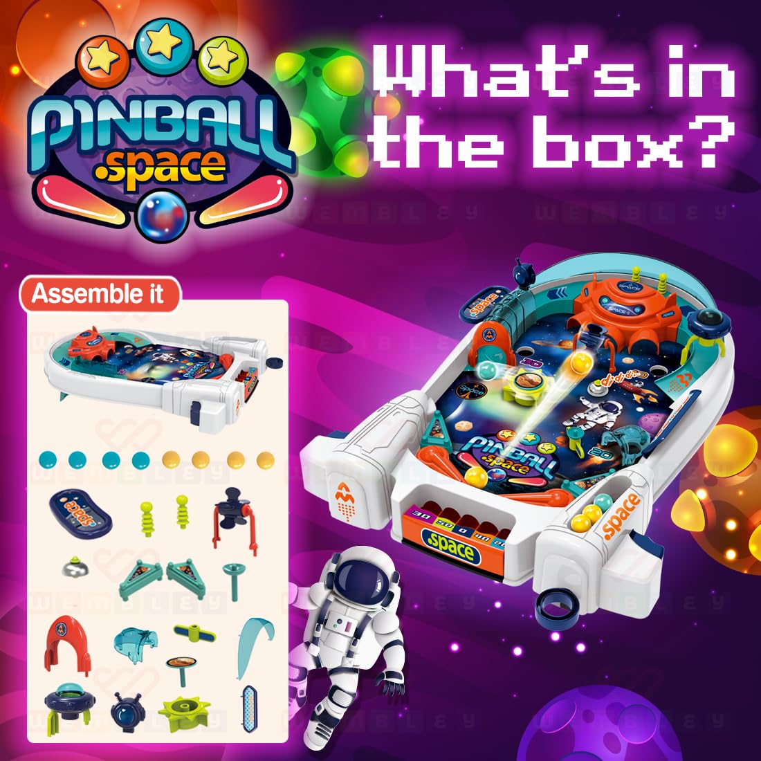 Pinball Machine Toy Space Rocket Style – Classic Fun in a Compact Size