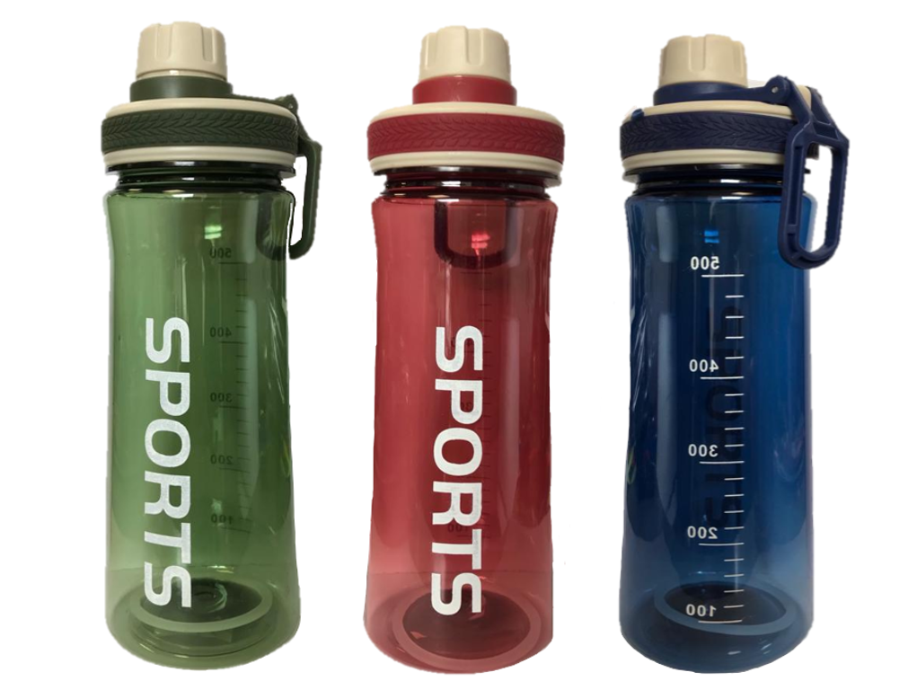 Plastic Sports Gym Drinking Bottle 600 ml 22 x 8 cm Assorted Colours 7216 A
