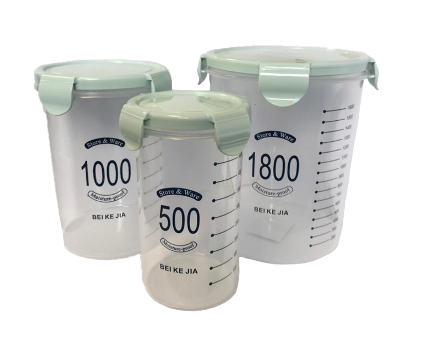 Round Plastic Food Storage Container Set of 3 Assorted Colours 7221