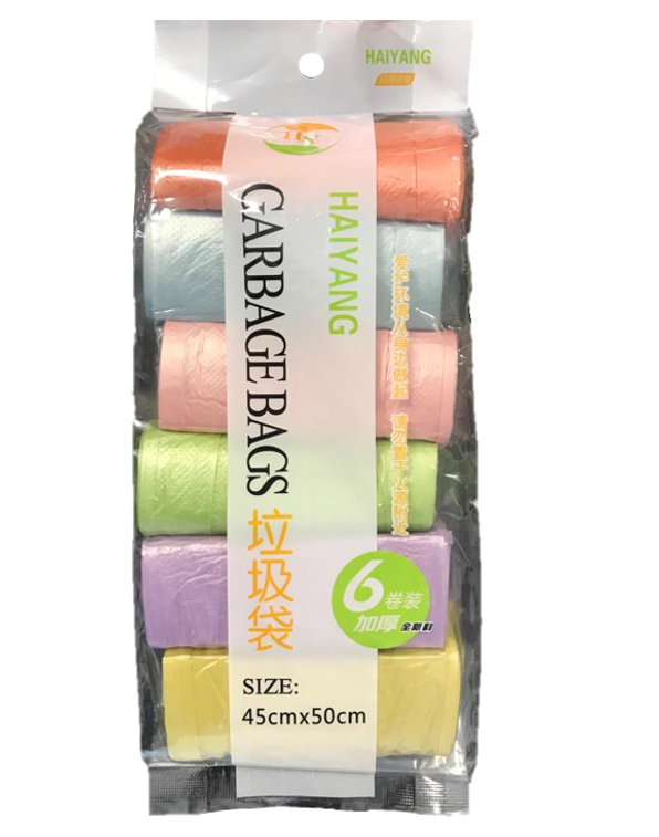 Plastic Kitchen Food Waste Garbage Bin Bags 6 Rolls 45 x 50 cm Assorted Colours 7223