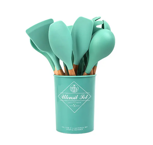 Silicone Assorted Kitchen Cooking Utensils with Plastic Holder Set of 12 Assorted Colours 7293