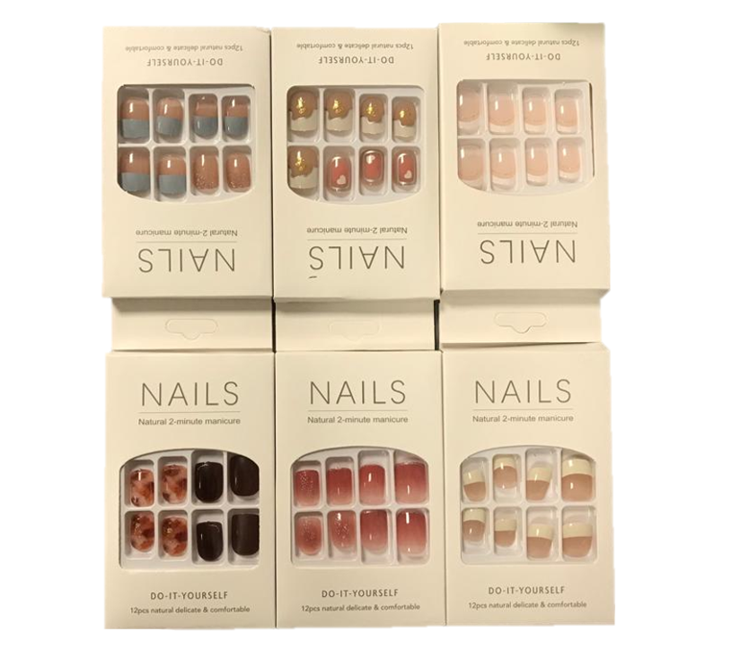 Artificial Fake Nail Extensions with Nail Glue Adhesive Sticker Tabs Assorted Designs 7309