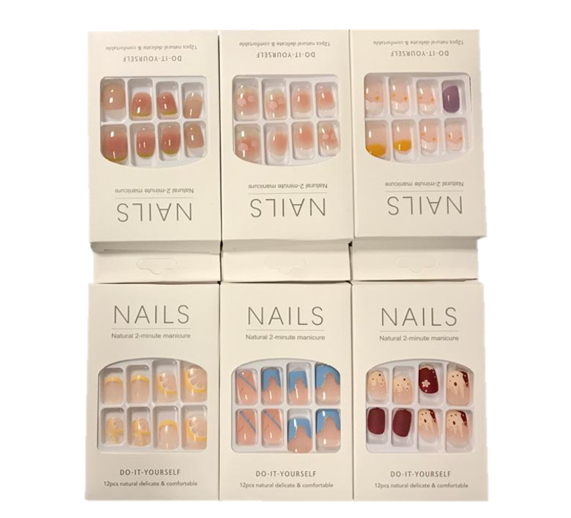 Artificial Fake Nail Extensions with Nail Glue Adhesive Sticker Tabs Assorted Designs 7309