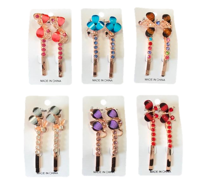 Women's Metal Hair Pin Clip with Floral Decorations 6.5 cm Assorted Designs 7329