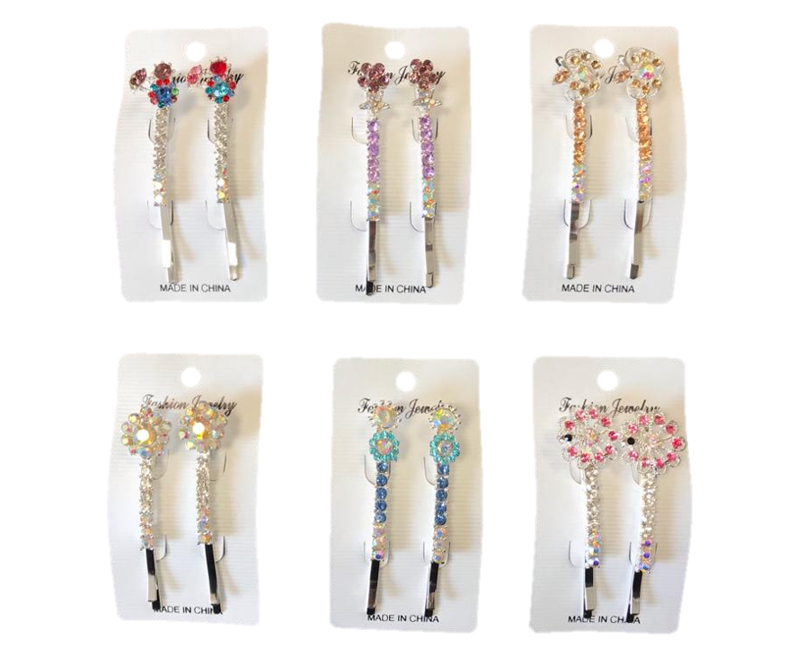 Women's Metal Hair Pin Clip with Floral Decorations 6.5 cm Assorted Designs 7330