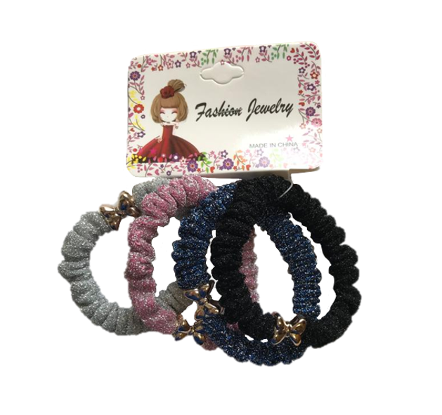 Hair Bobble Elastic Tie Bow Detail Pack of 4 Assorted Colours 7334