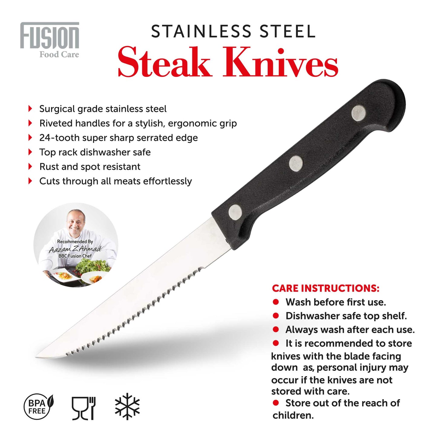 Stainless Steel Serrated Edge Steak Knives Pack of 6 7345