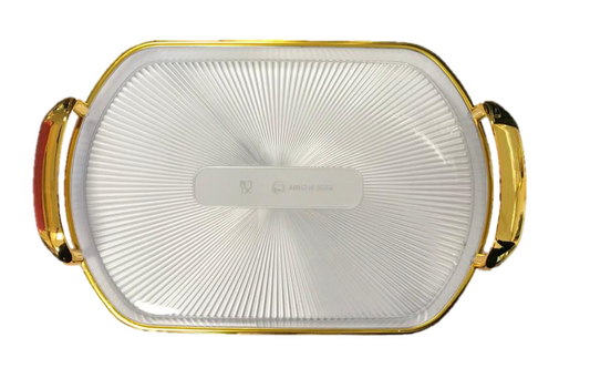 Oval Transparent Plastic Serving Tray with Gold Rim and Handles 24 x 35 cm 7357