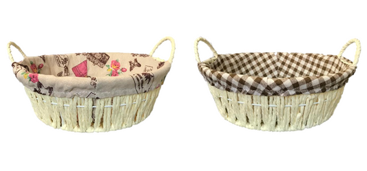 Round Bread Gift Basket with Handles and Cloth 24 cm Assorted Designs 7361