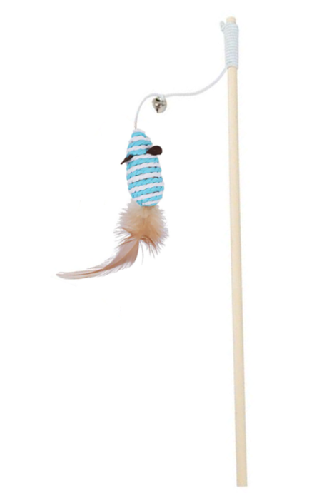 Pet Cat Tease Toy Wooden Stick with Mouse 40 cm Assorted Colours 7378