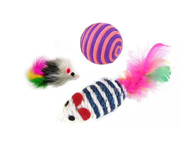 Assorted Pet Cat Toys 5 - 8 cm Pack of 3 Assorted Colours 7377