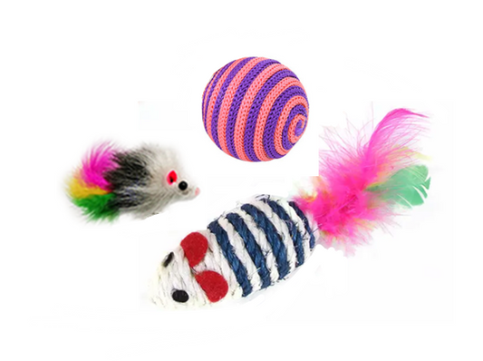 Assorted Pet Cat Toys 5 - 8 cm Pack of 3 Assorted Colours 7377