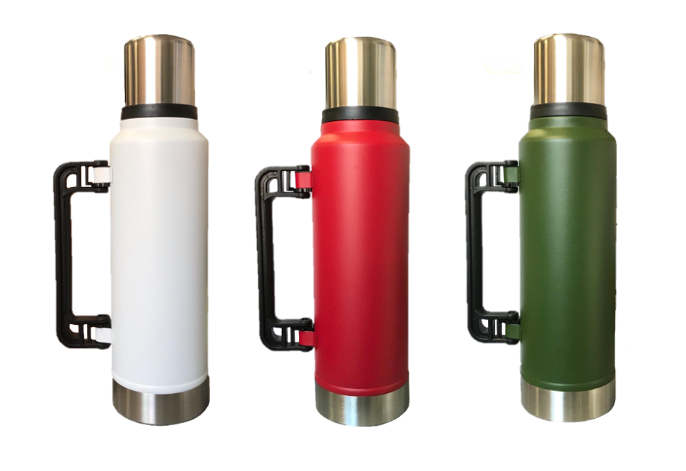 Stainless Steel (18/8) Thermos Flask Bottle with Plastic Handle 1400ml Assorted Colours 7389