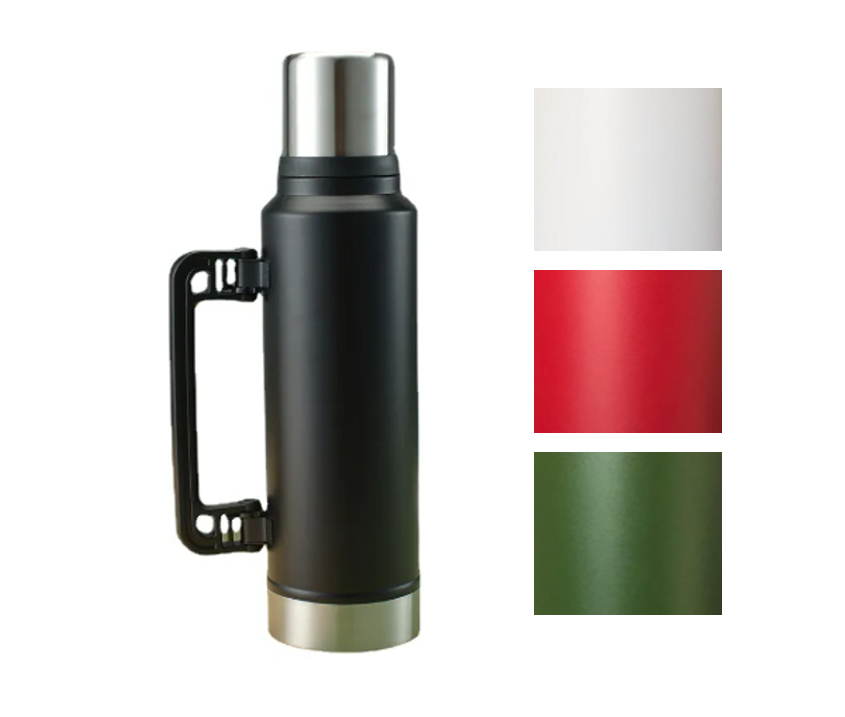 Stainless Steel (18/8) Thermos Flask Bottle with Plastic Handle 1400ml Assorted Colours 7389
