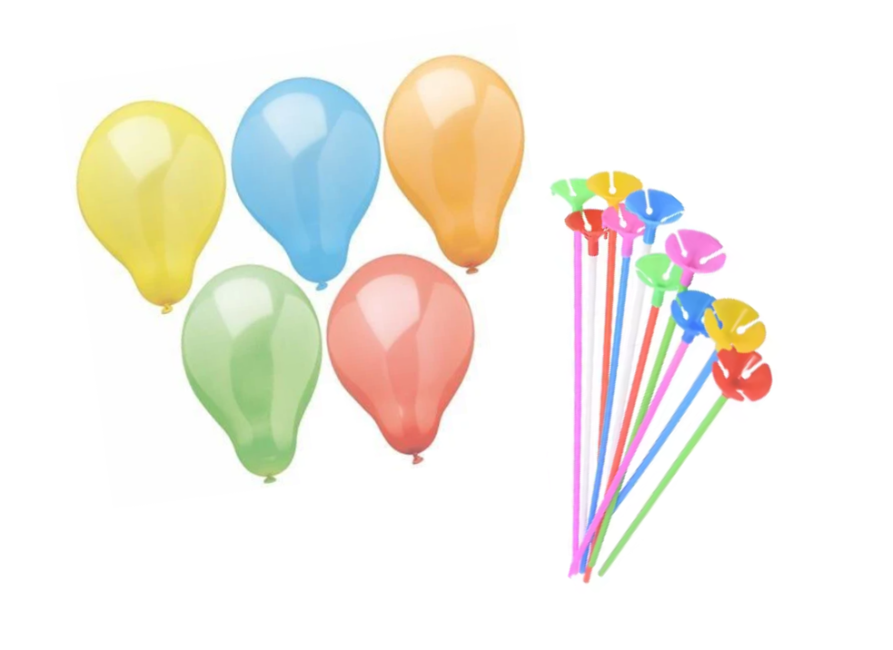 Happy Birthday Balloons with Holder Sticks Pack of 12 Assorted Colours 7425