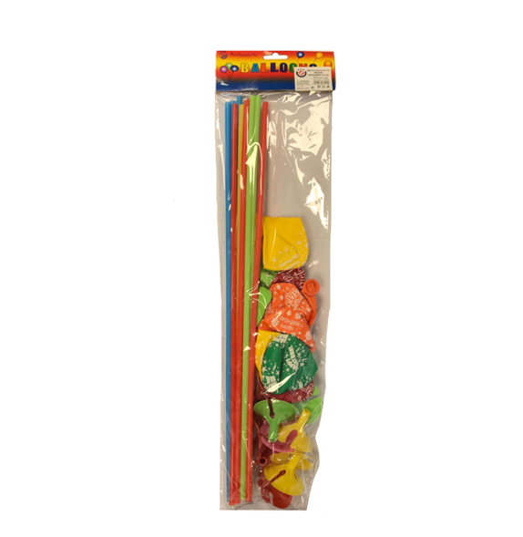 Happy Birthday Balloons with Holder Sticks Pack of 12 Assorted Colours 7425
