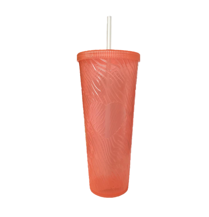 Large Plastic Drinking Cup Tumbler with Lid and Straw Heart Design 750ml 22.5 cm Assorted Colours 7436