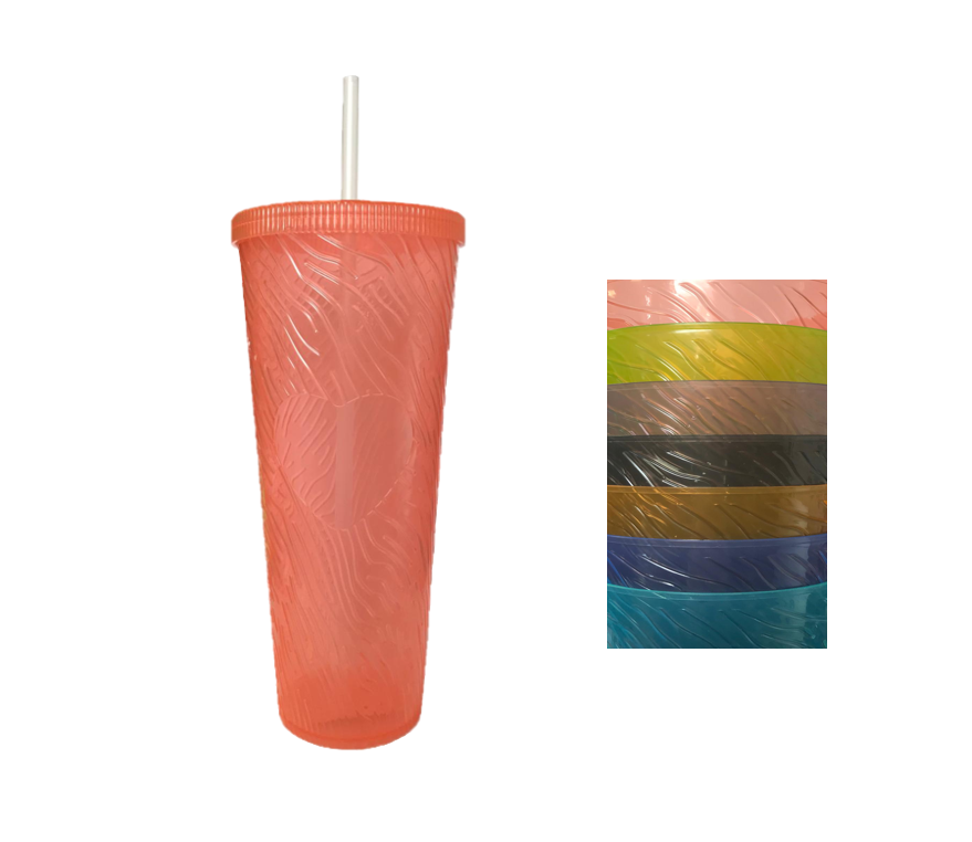 Large Plastic Drinking Cup Tumbler with Lid and Straw Heart Design 750ml 22.5 cm Assorted Colours 7436